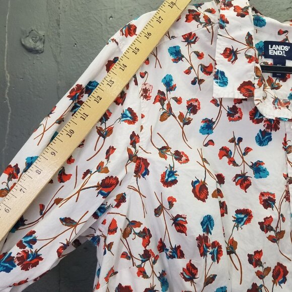 Lands End Button Up Shirt Women 2X 20-22 Cotton Roll Tab Sleeve Floral Ombre Blu - Picture 14 of 16
